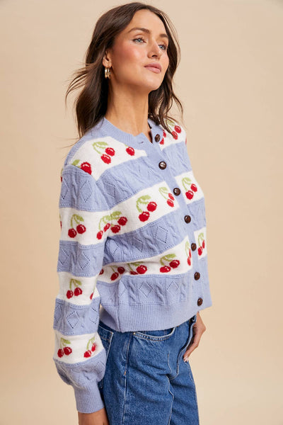 CHERRY KNITTED CARDIGAN: ICY BLUE / L - Lulu Bella Boutique