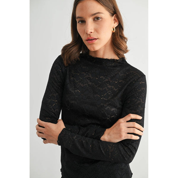 LACE MOCK NECK TOP: Black / S-M-L(2-2-2) - Lulu Bella Boutique