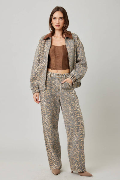 Garment Washed Leopard Jacket: LEOPARD / S - Lulu Bella Boutique