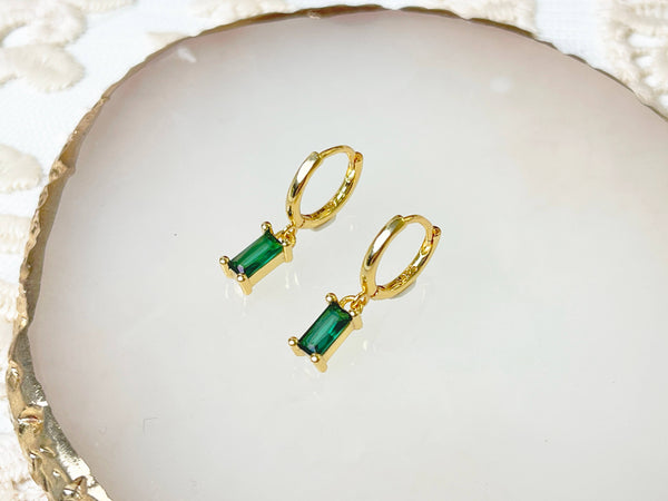 E150 emerald hoop earring, emerald earring, dangle earring - Lulu Bella Boutique