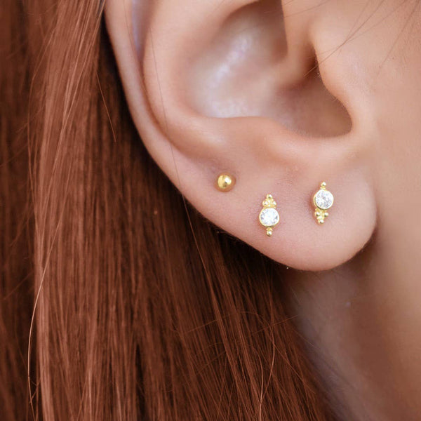 CZ Diamond Trinity Screw Flat Back Earrings: Silver - Lulu Bella Boutique