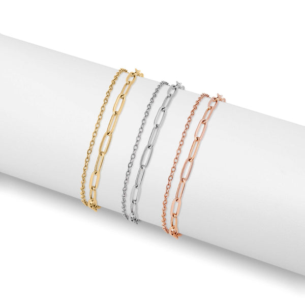 2 Row Stainless Steel Loop and Paperclip Chain Anklet: Stainless - Lulu Bella Boutique