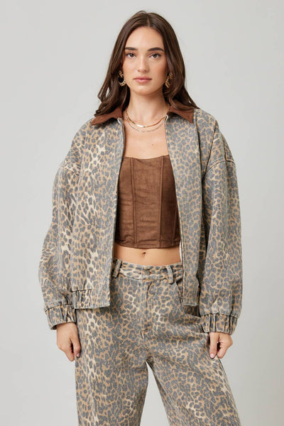 Garment Washed Leopard Jacket: LEOPARD / S - Lulu Bella Boutique