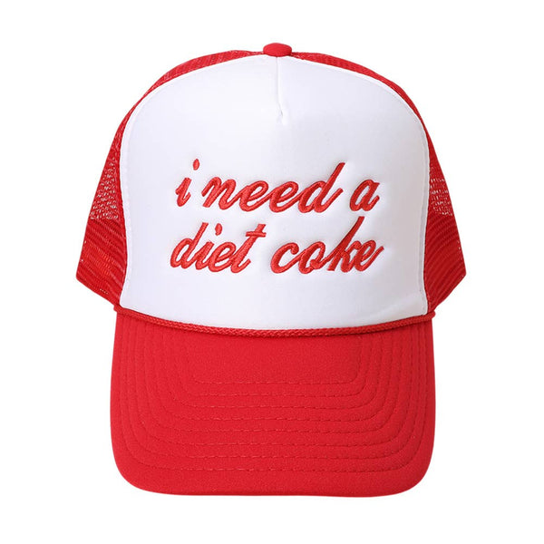 I NEED A DIET COKE Embroidered Mesh Back Scuba Trucker Hat - Lulu Bella Boutique
