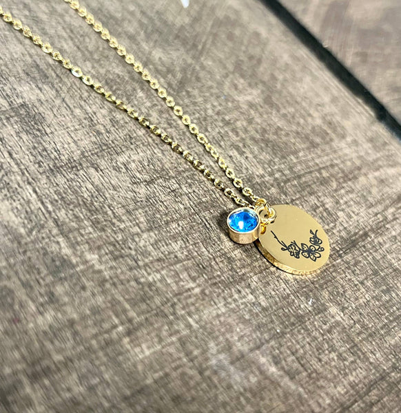 Gold Birth Flower Necklaces - Stainless Steel: July