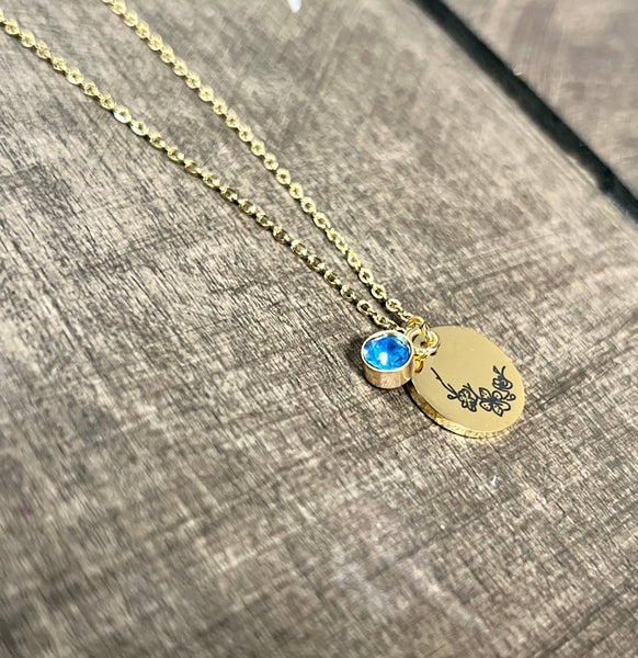 Gold Birth Flower Necklaces - Stainless Steel: December - Lulu Bella Boutique