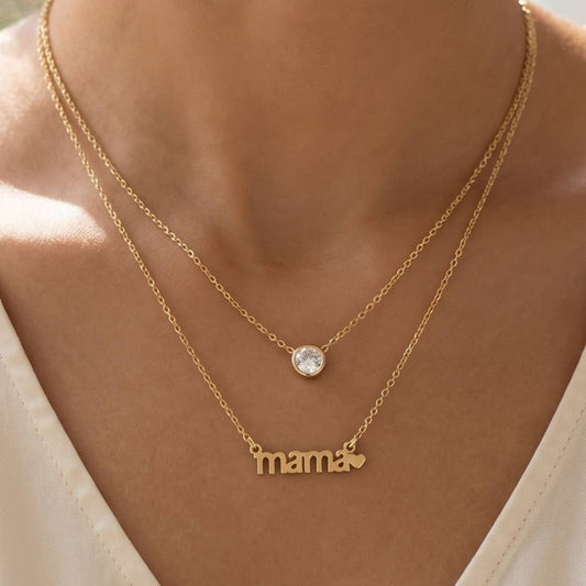 14K Gold Dipped Layered Mama Cz Necklace: GD - Lulu Bella Boutique