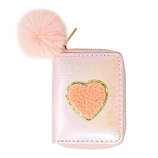 Shiny Heart Patch Wallet: Hot Pink - Lulu Bella Boutique