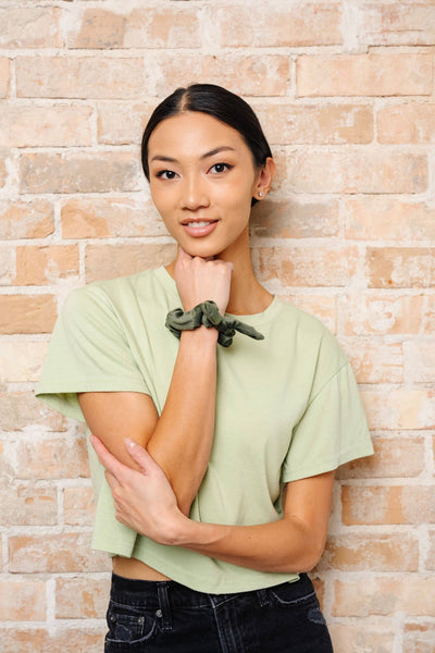 Olive Velvet Bow Scrunchie - Lulu Bella Boutique