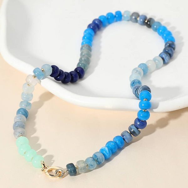 Natural Stone Metal Ball Beaded Necklace: MBE - Lulu Bella Boutique