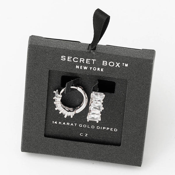 Mini Baguette Huggie Hoop Earrings: WG - Lulu Bella Boutique