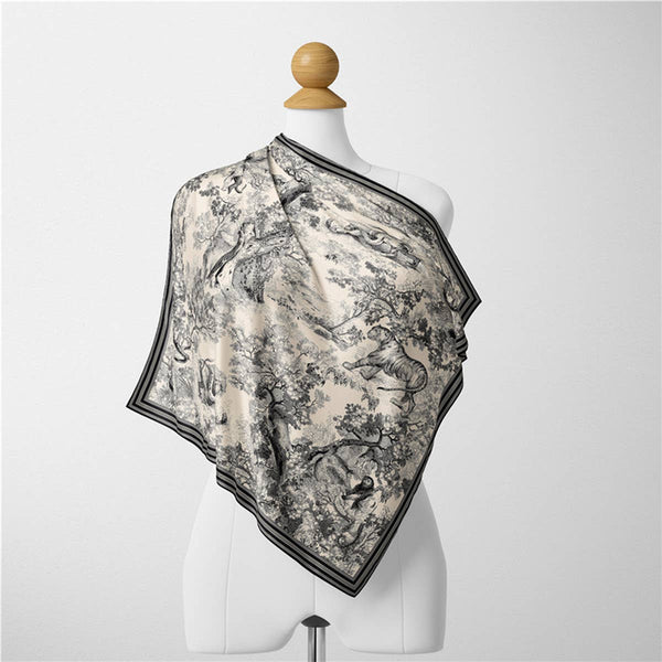 NEW PRINTED DECORATIVE SQUARE SCARF_CWASC0650: Black / (OS) 2 - Lulu Bella Boutique