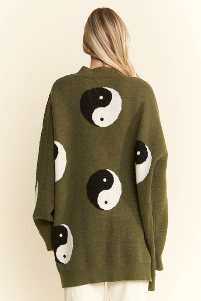 OVER SIZED YIN YANG CARDIGAN: OLIVE / S/M - Lulu Bella Boutique