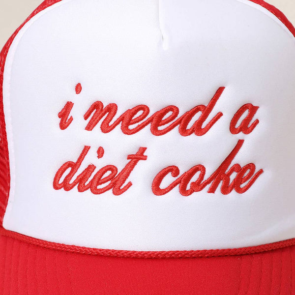 I NEED A DIET COKE Embroidered Mesh Back Scuba Trucker Hat - Lulu Bella Boutique