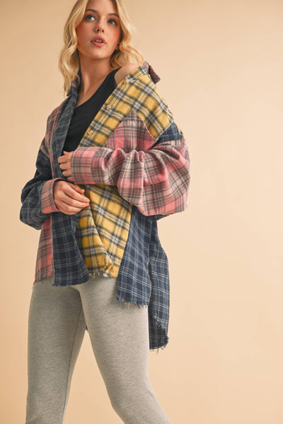 Nella Multi Color Plaid Flannel Shirt: Blue/Pink/Yellow / Contemporary