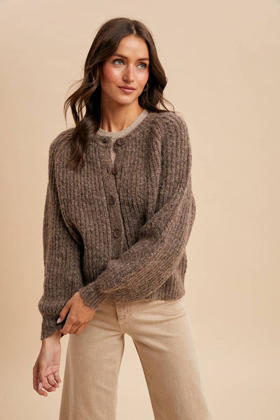 RAGLAN SLEEVE KNITTED CARDIGAN: MOCHA / S - Lulu Bella Boutique