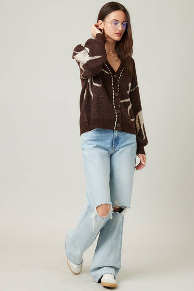 Fall Top Rated Knit Horse Cozy Cardigan: Brown / S/M - Lulu Bella Boutique