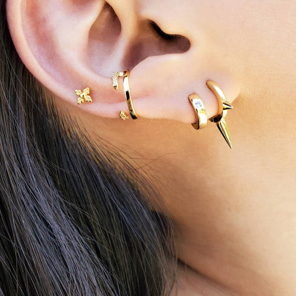 SOLITAIRE HUGGIE EARRINGS - E-H5036 / E-HT1152: BLACK / 6MM - Lulu Bella Boutique