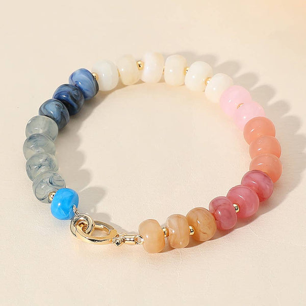 Natural Stone Metal Ball Beaded Bracelet: MLT - Lulu Bella Boutique