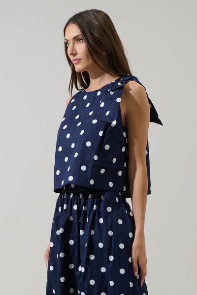 Caryn Polka Dot Sleeveless Top: NavyWhite / XS - Lulu Bella Boutique