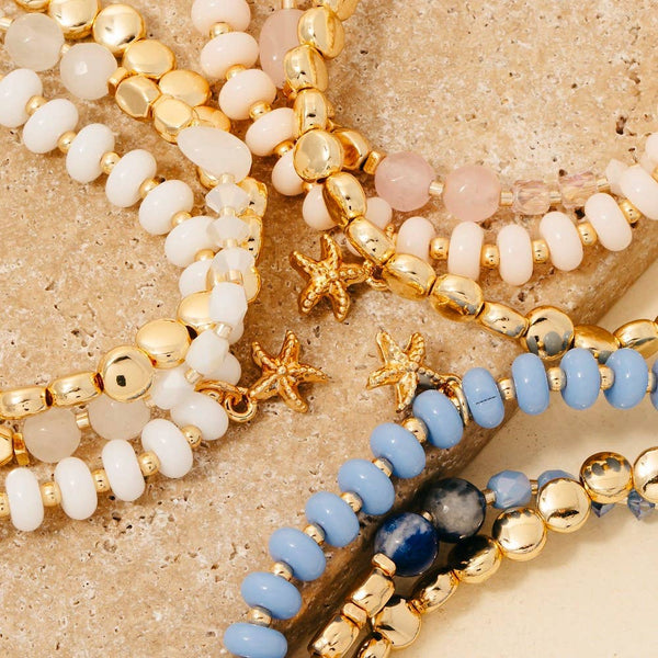 3Pc Pebble Stone Beaded Bracelet Set: GPK - Lulu Bella Boutique