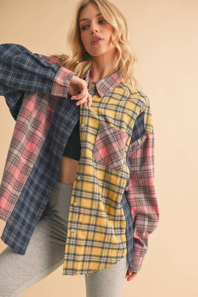 Nella Multi Color Plaid Flannel Shirt: Blue/Pink/Yellow / Contemporary