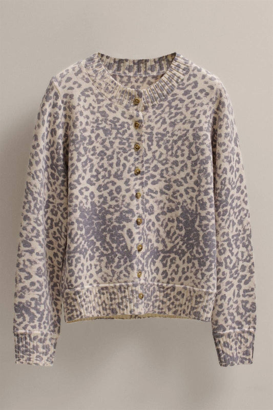Leopard Print Knit Cardigan with Gold Buttons: Leopard / S-M-L - Lulu Bella Boutique