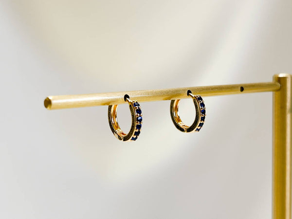 E162 paved huggie hoop earring, huggie earring, paved hoop: Yellow Gold - Lulu Bella Boutique