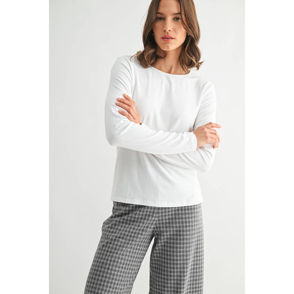 ROUND NECK LONG SLEEVE KNIT TOP: Ivory / S-M-L(2-2-2) - Lulu Bella Boutique