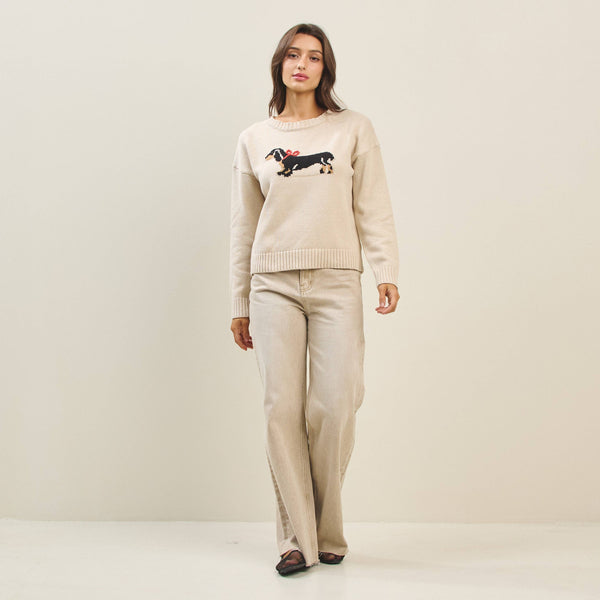 Bow dog sweater: Natural / S - Lulu Bella Boutique