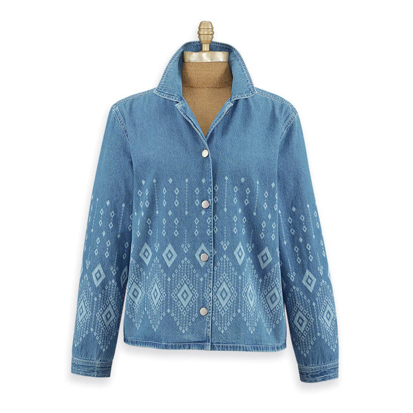 Diamond Printed Denim Jacket: Medium - Lulu Bella Boutique