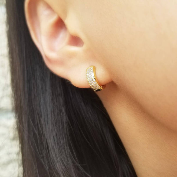 PAVED CHUNKY HUGGIE EARRINGS - E-H4116 / E-HT1174 / E-HT1173: 18K GOLD / 8MM - Lulu Bella Boutique