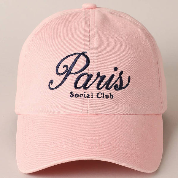 Paris Social Club Text Embroidery Baseball Cap: Beige / ONE SIZE - Lulu Bella Boutique