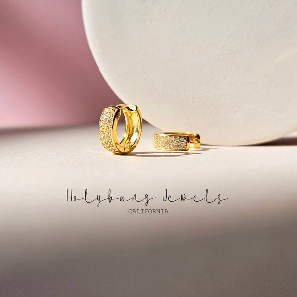 PAVED CHUNKY HUGGIE EARRINGS - E-H4116 / E-HT1174 / E-HT1173: 18K GOLD / 6MM - Lulu Bella Boutique