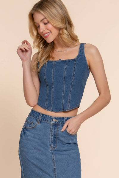 Front Lined Stretch Denim Cami Top - Lulu Bella Boutique