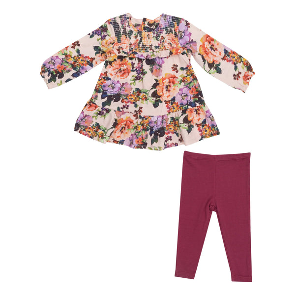 Smocked Ruffle Tiered Dress And Rib Legging - Autumn Rose - Lulu Bella Boutique