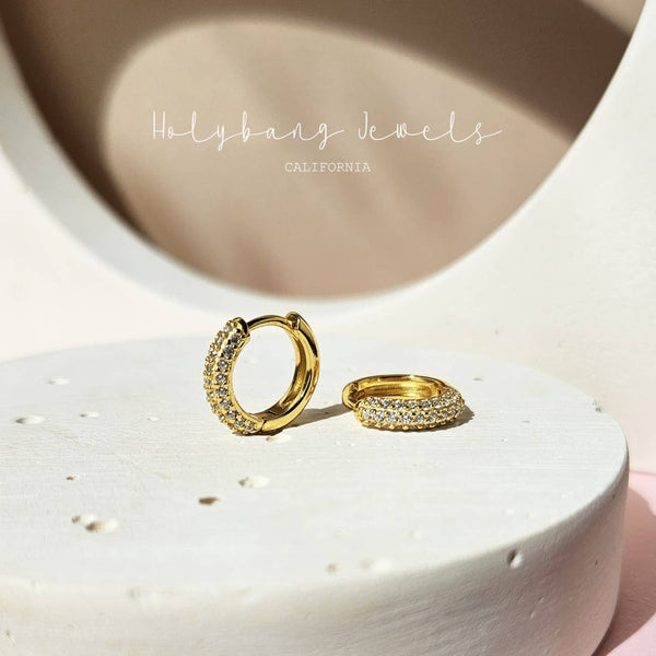 PAVE CZ DAINTY HUGGIE EARRINGS - E-HT1161: SILVER - Lulu Bella Boutique