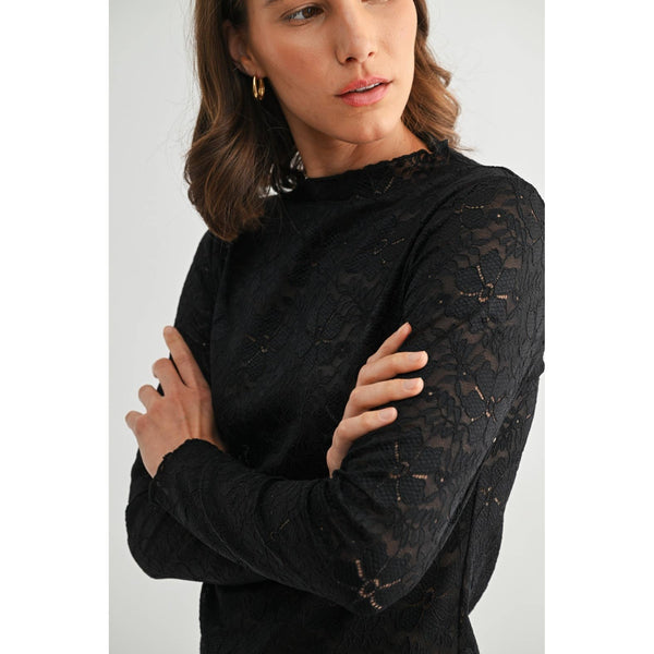 LACE MOCK NECK TOP: Black / S-M-L(2-2-2) - Lulu Bella Boutique
