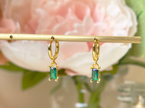 E150 emerald hoop earring, emerald earring, dangle earring - Lulu Bella Boutique