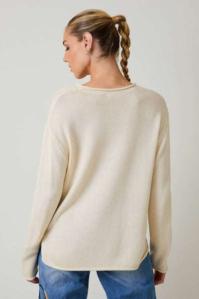 ROUND NECK LONG SLEEVE "RODEO" GRAPHIC SWEATER: CREAM / S - Lulu Bella Boutique