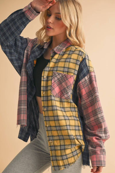 Nella Multi Color Plaid Flannel Shirt: Blue/Pink/Yellow / Contemporary