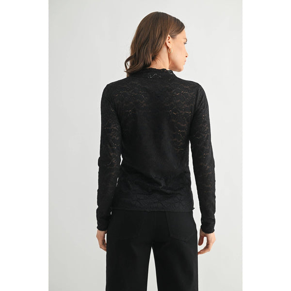 LACE MOCK NECK TOP: Black / S-M-L(2-2-2) - Lulu Bella Boutique