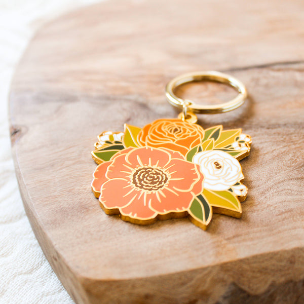 Fall Bouquet Metal Keychain 2x2 in. - Lulu Bella Boutique