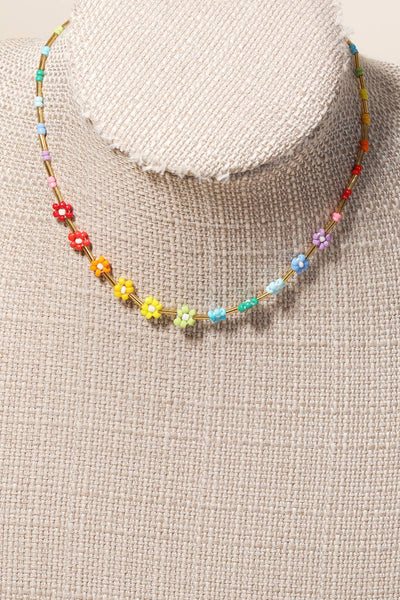 Seed Beaded Flower Charm Necklace: GDMU - Lulu Bella Boutique