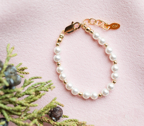 Girls 14K Gold-Plated Pearl Baby Bracelet Children's Jewelry: Medium 1-5 Years - Lulu Bella Boutique