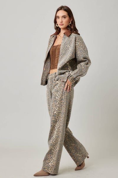 Garment Washed Leopard Jacket: LEOPARD / S - Lulu Bella Boutique