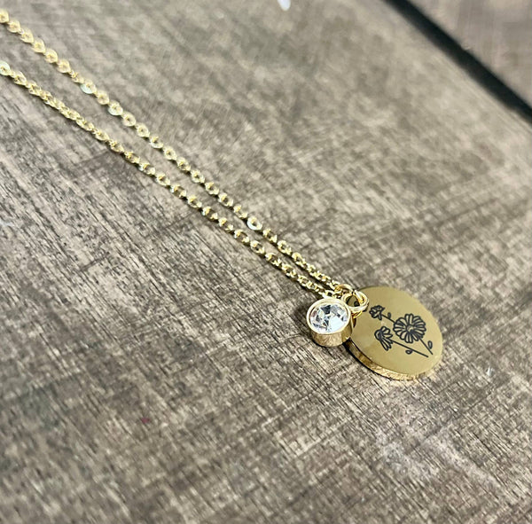 Gold Birth Flower Necklaces - Stainless Steel: February
