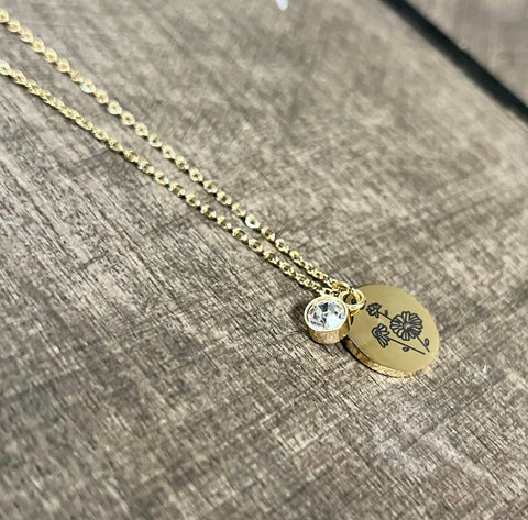 Gold Birth Flower Necklaces - Stainless Steel: April