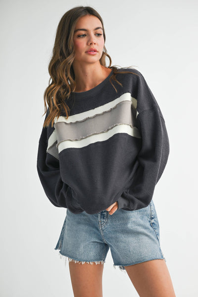 Winnie Stripe Sweatshirt: Charcoal