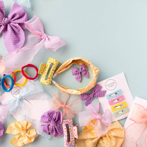 Lemonade | Pigtail Set - Petite Party Bow - Lulu Bella Boutique